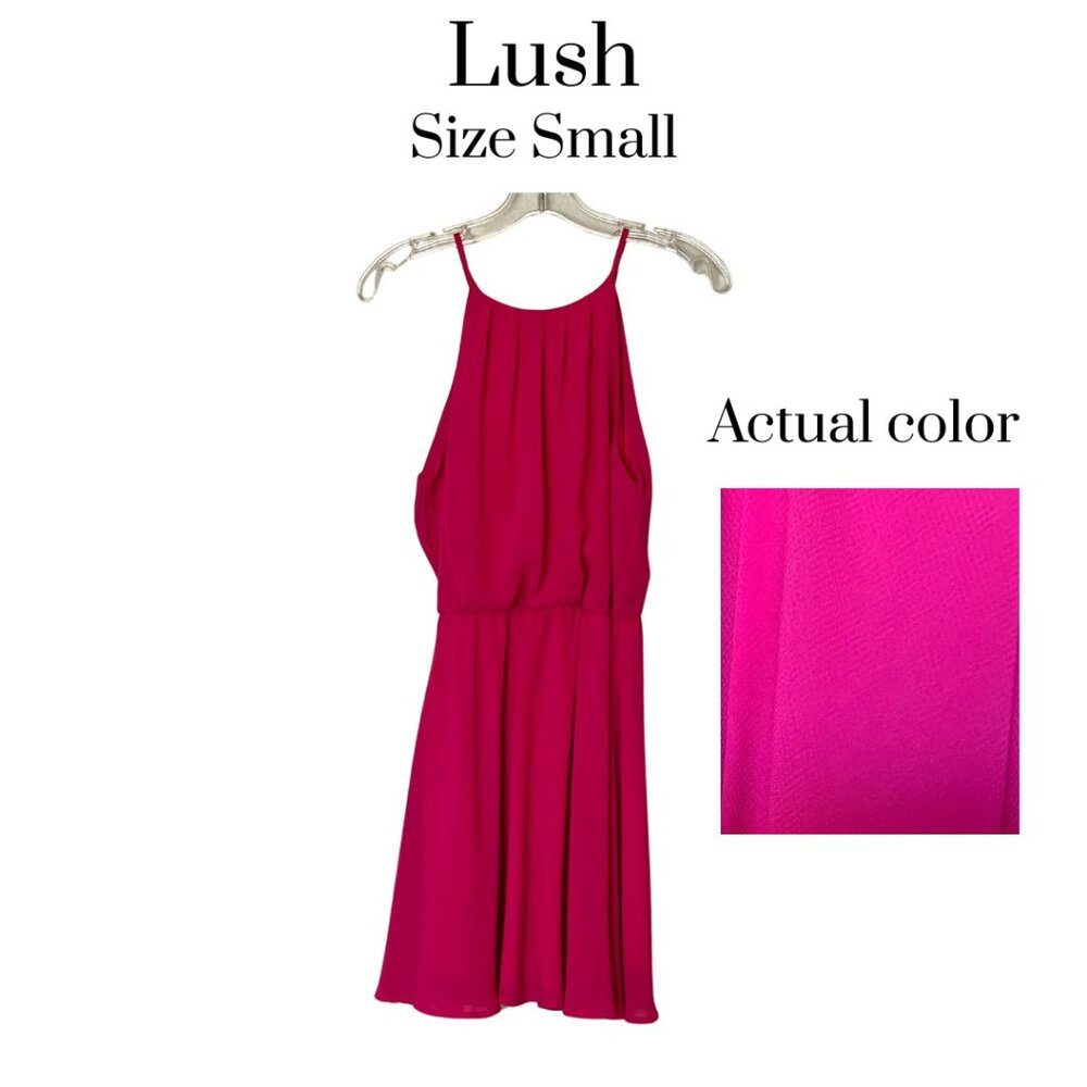 EUC  Lush Pink Halter Dress with Back Keyhole, Sleeveless Flowy Style, Small EUC